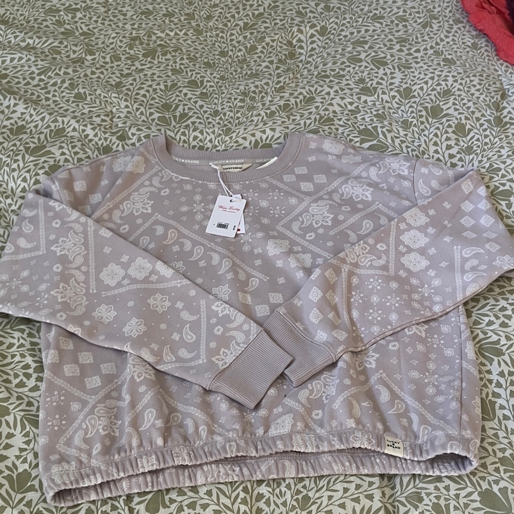 Lucky Brand L light purple Crew Neck Cotton Blend paisley Long Sleeve Sweatshirt